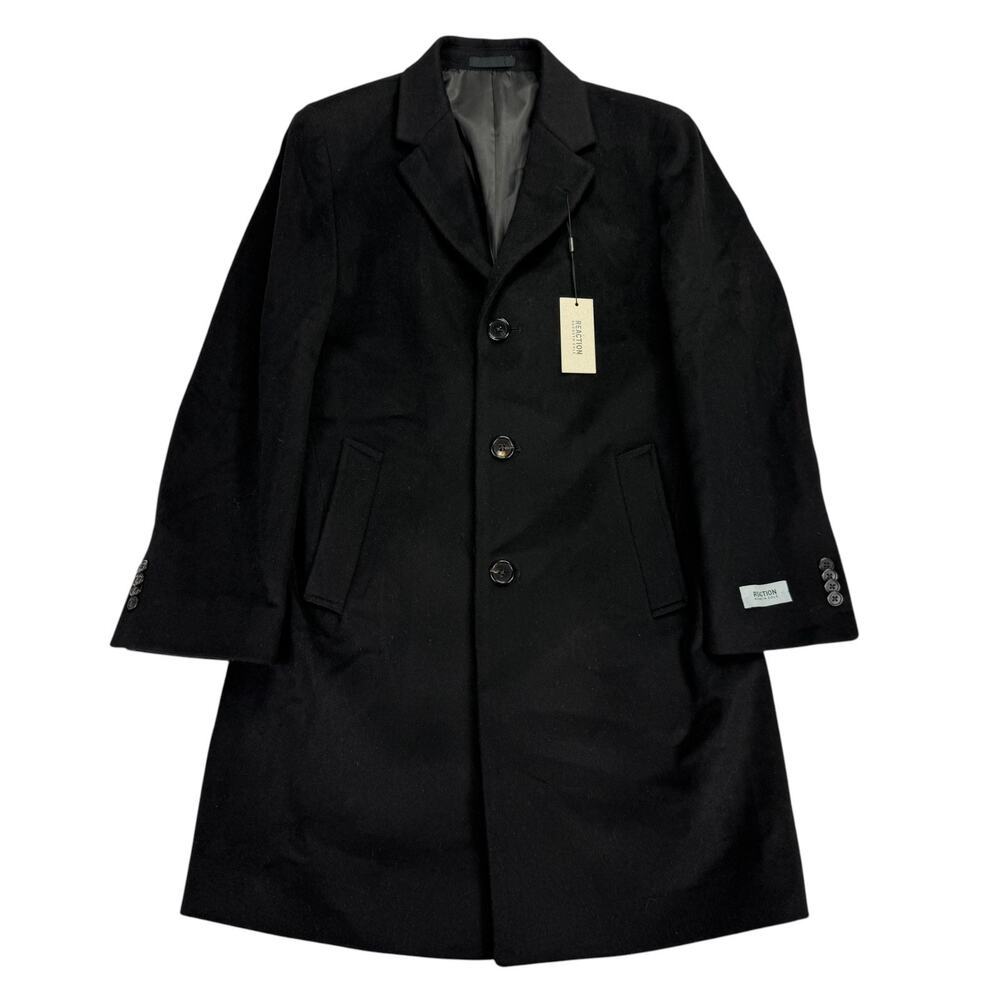 Kenneth Cole Mens Single-Breasted Wool Blend Classic Fit Overcoat Black 36S